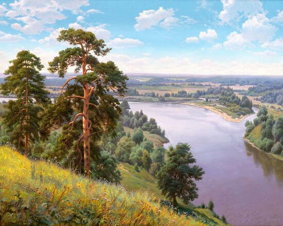 Картина по номерам 40x50 Пейзаж с видом на широкую реку