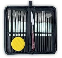 Без бренда «Коробка 50 шт.: Набор кистей для рисования в чехле, премиум набор (15 нейлоновых кистей, 1 мастихин) белые» в Пензе