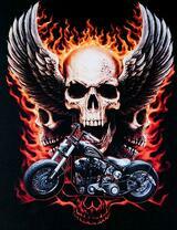 Огненный череп с крыльями и харлей