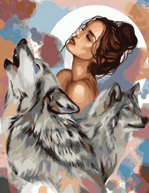 Картина по номерам 40x50 Красивая девушка и волки