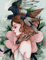 Без бренда «Девушка с большим цветком и птицы» в Пензе в интернет-магазине  Без бренда «Девушка с большим цветком и птицы» в Пензе