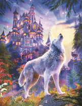 Серый волк у сказочного замка