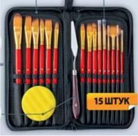 Без бренда «Коробка 50 шт.: Набор кистей для рисования в чехле, премиум набор (15 нейлоновых кистей, 1 мастихин) красные» в Пензе