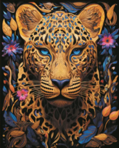 Голубоглазый леопард в цветах (абстракция)