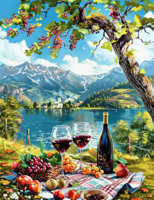 Без бренда «Винный натюрморт с бокалами, бутылкой вина, фруктами и ягодами» в Пензе