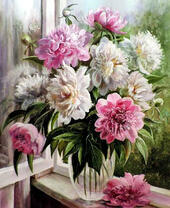 Без бренда «Пионы в прозрачной вазе у окна» в Пензе